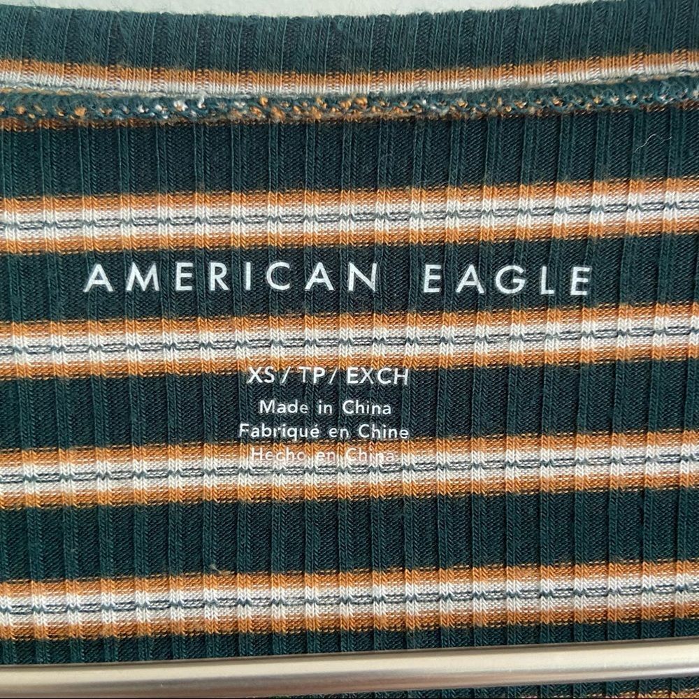 American Eagle Striped Tie-Front Green Short Sleeve Tee Size XS - Picture 4 of 5